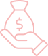 Main rose tenant un sac d'argent avec un symbole dollar, représentant l'aide financière, le don ou l'investissement.